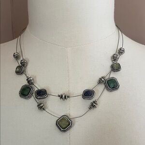 Napier Silver Multi-Strand Green & Blue Stone Necklace